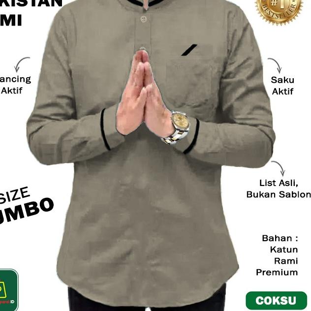 Baju Koko Pria Lengan Panjang QURTA RAJA PAKISTAN RAMI JUMBO - 27751 - Navy, M