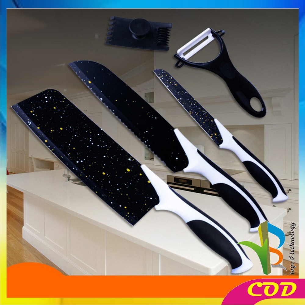 RB-C443 Pisau Dapur Set 5in1 Multifungsi / Pisau Keramik Serbaguna Pengupas Buah Dan Sayur Kitchen Knife Set Ceramik Peeler