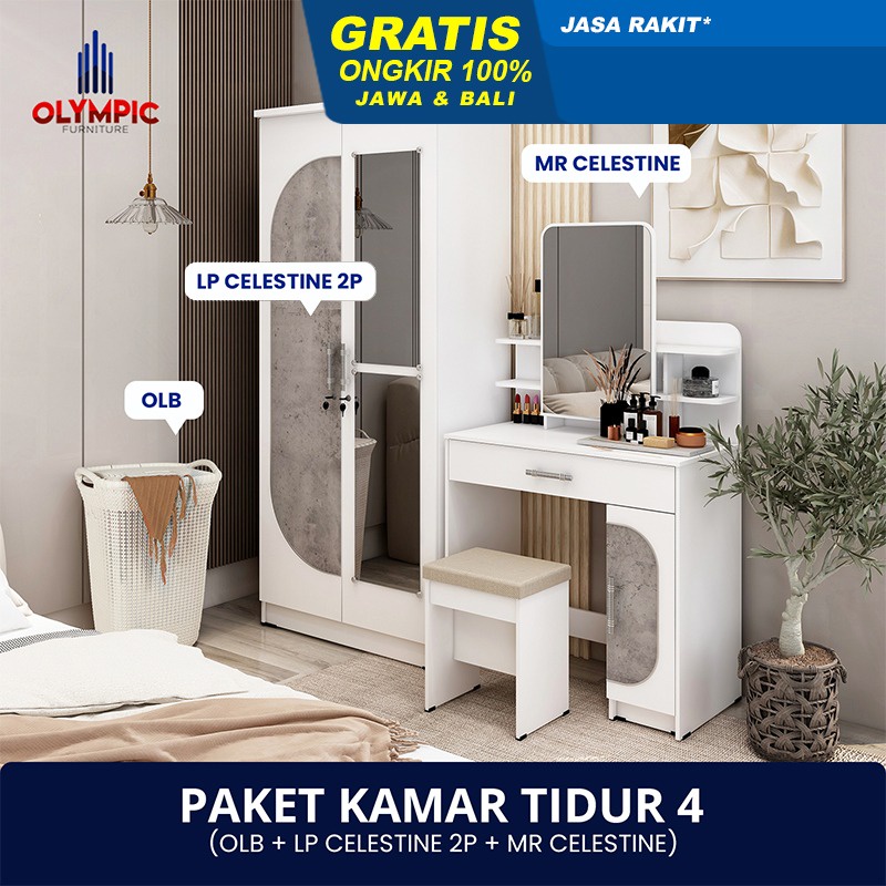 Olympic Paket Kamar Tidur 4 - Lemari 2 Pintu 1pcs + Meja Rias 1pcs + Keranjang Baju 1pcs