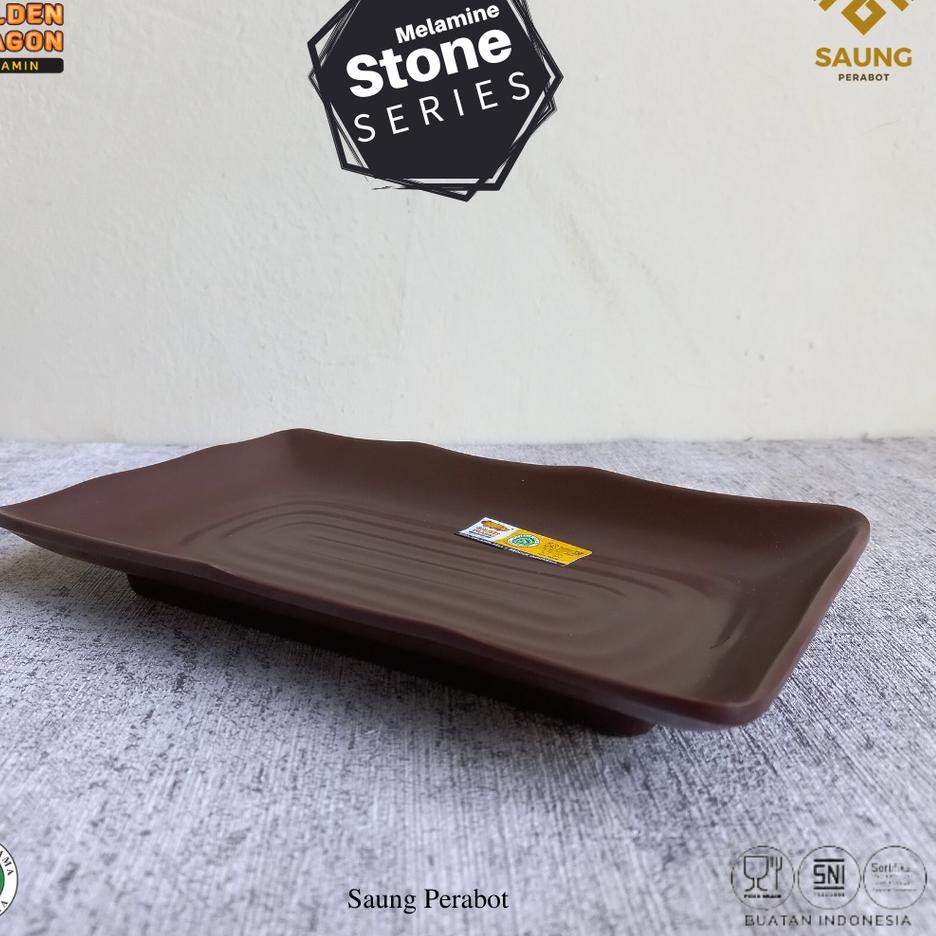 Murah Piring Saji Ulir Melamin Persegi Panjang 8 inch Piring Saji Kafe Resto Melamin Hitam Golden Dr