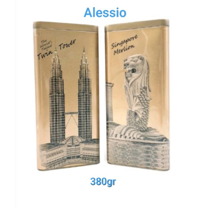 Alessio Cioccolato Coklat Susu Twin Tower / Singapore Merlion Kaleng Chocolate Tin 180gr Malaysia