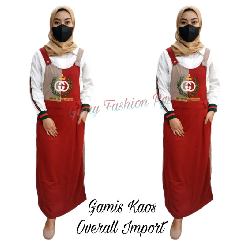 GAMIS OVERALL KAOS WANITA TULISAN BORDIR PEREMPUAN OVERALL KAOS KEMEJA KATUN IMPORT