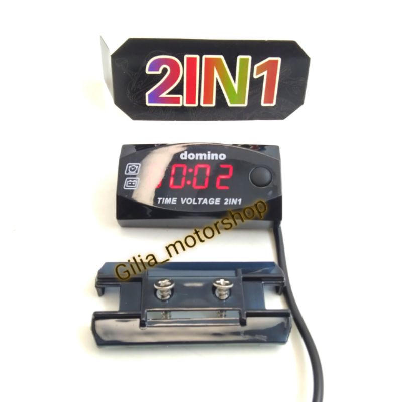 Volt Meter 2 in 1 Domino kotak Voltmeter aki jam aksesoris Motor Universal.