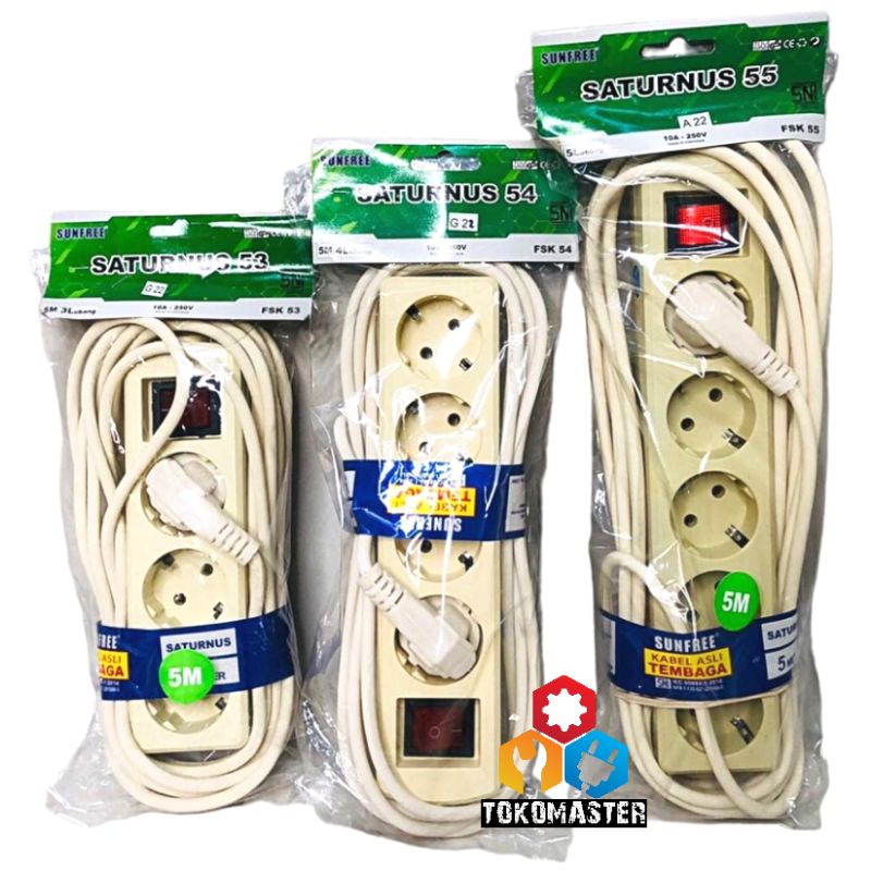 Stop Kontak Set Kabel &amp; Colokan 3 4 5 Lubang Panjang 3m &amp; 5m 3meter 5 meter Saturnus Sunfree