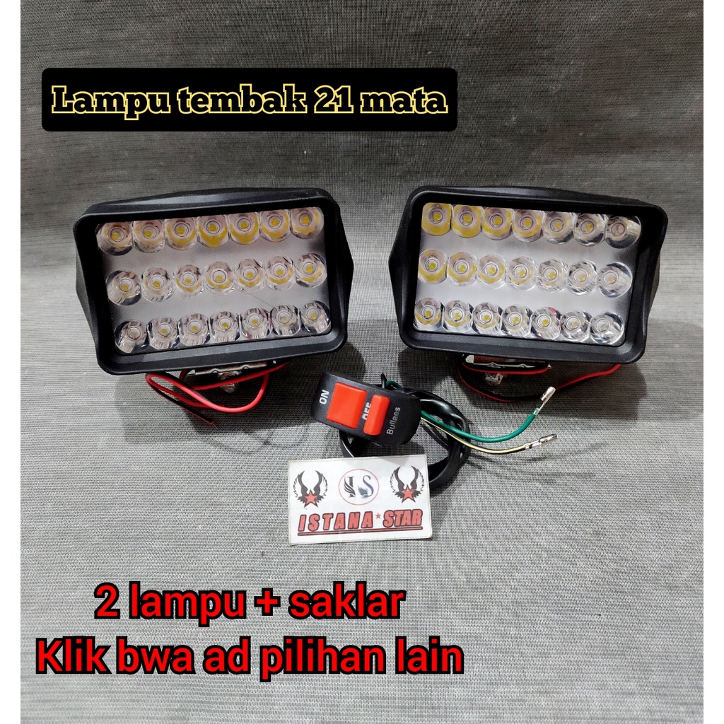 Saklar + 2 Lampu LED bar tembak sorot laser gun cree motor mobil 21 tititk mata L5 21Watt DC9-85V