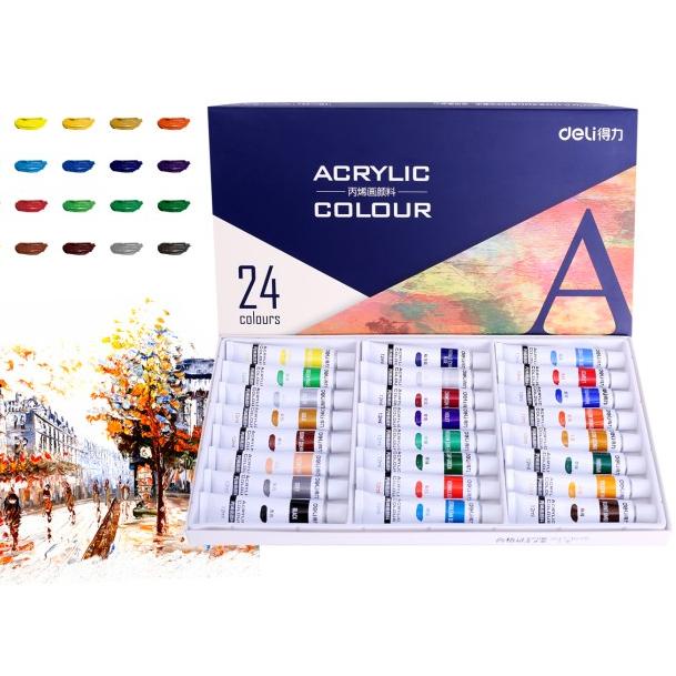 

Deli 24 colors acrylic paint paste delicate and the brush 73858