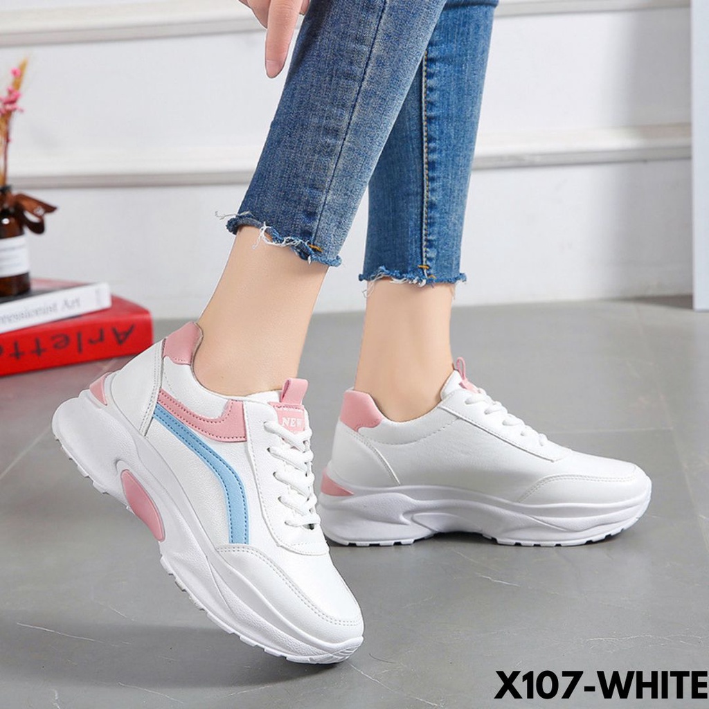 SEPATU WANITA SNEAKERS KEREN DESAIN MINIMALIS PADUAN WARNA KALEM BAHAN PU BERKUALITAS IMPORT 107