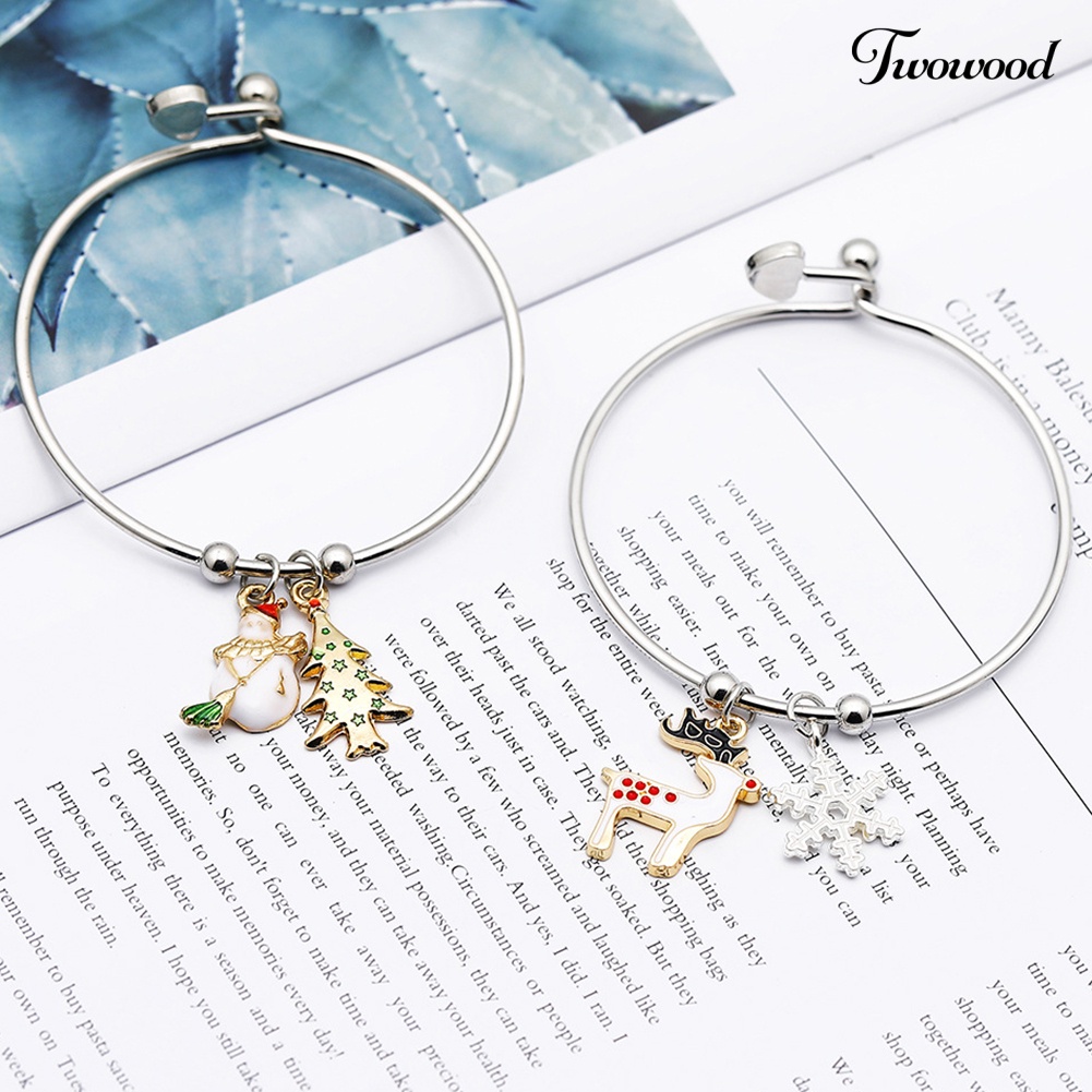 Gelang Liontin Pohon Natal Rusa Santa Claus Bahan Alloy Gaya Klasik Untuk Hadiah