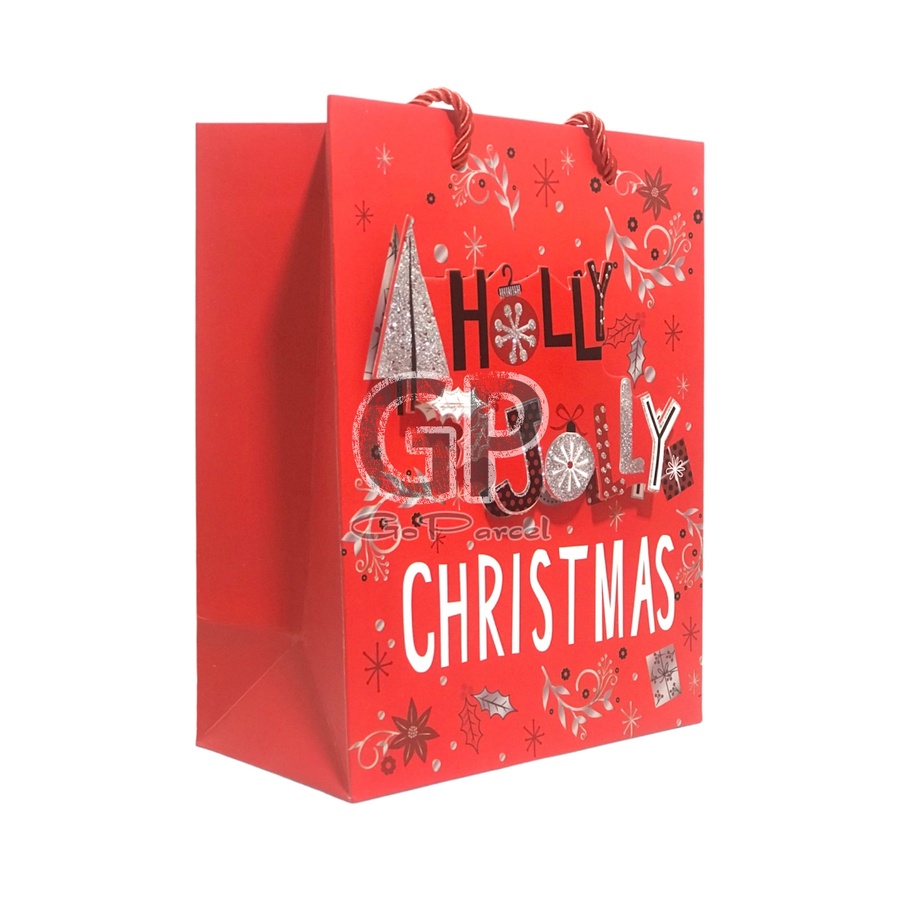 ( Ecer 1 Pc ) PAPERBAG CHRISTMAS - TAS KADO SHOPPING JINJING / SOUVENIR GOODIE BAG NATAL GLITTER