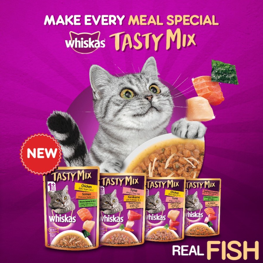 WHISKAS TASTY MIX MAKANAN KUCING BASAH POUCH 70 GR