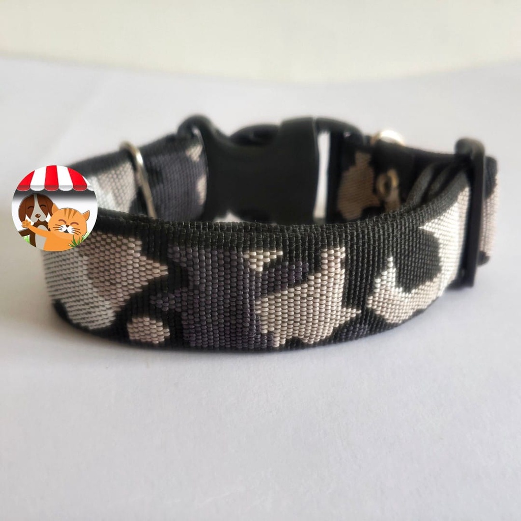 Kalung Anjing Motif Army Lonceng Bahan Nylon - Collar Doggy Medium
