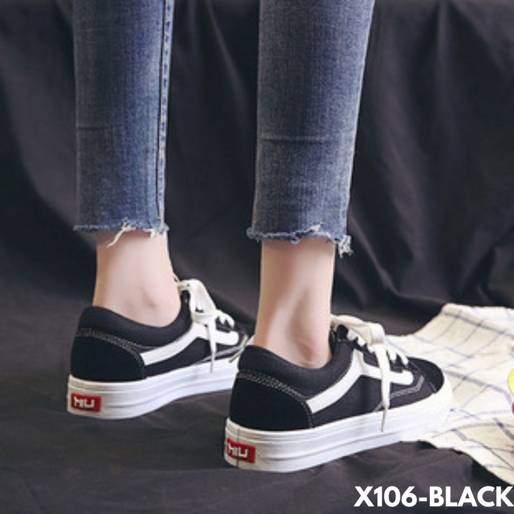 SNEAKERS WANITA KEKINIAN MOTIF HITAM PUTIH KECE BADAI BAGUS DEH BAHAN CANVAS KUALITAS IMPORT 106