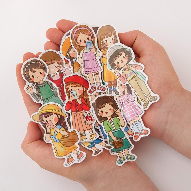 

お [Grosir] 20pcs Chibi Cute Girl Boy Sticker Pack Paper Dress Up Cartoon Character / Stiker Lucu Cewek Cowok Korea い