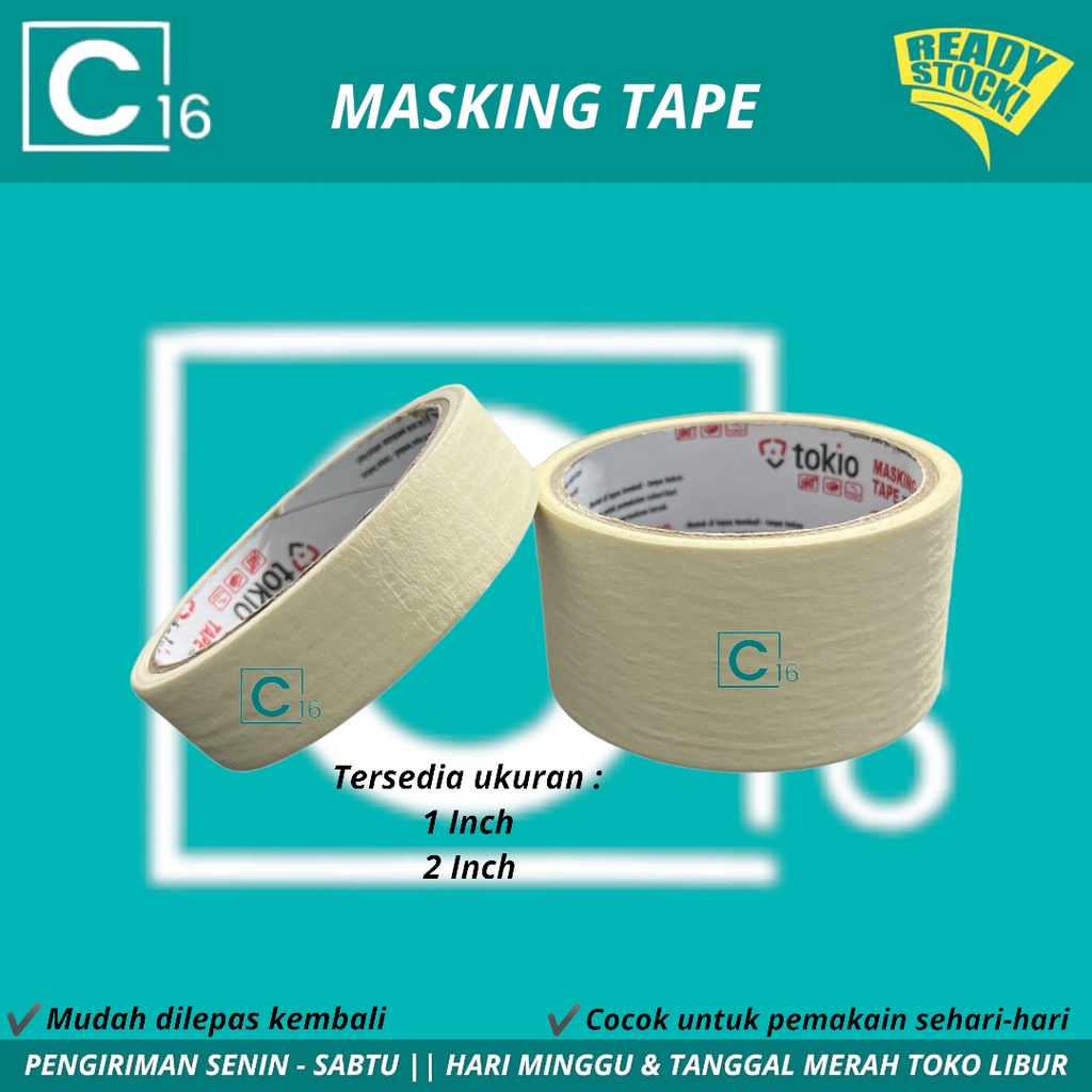

Lakban Kertas Masking Tape 1 Inch 2 Inch (12 Yard) Per Roll TERMURAH