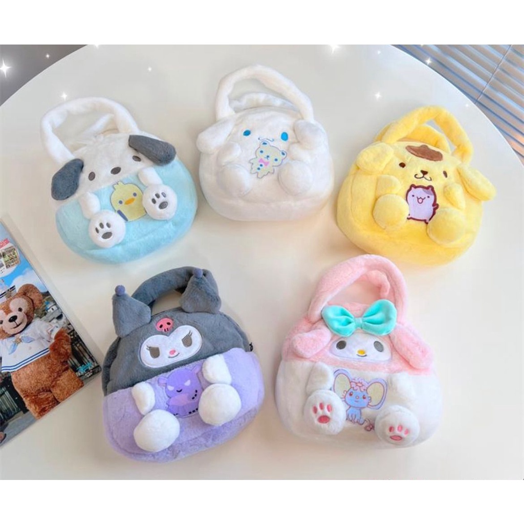 TAS TANGAN CINNAMOROLL KUROMI MELODY POMPOMPURIN POCHACCO DOG SANRIO HANDLE BAG IMPOR