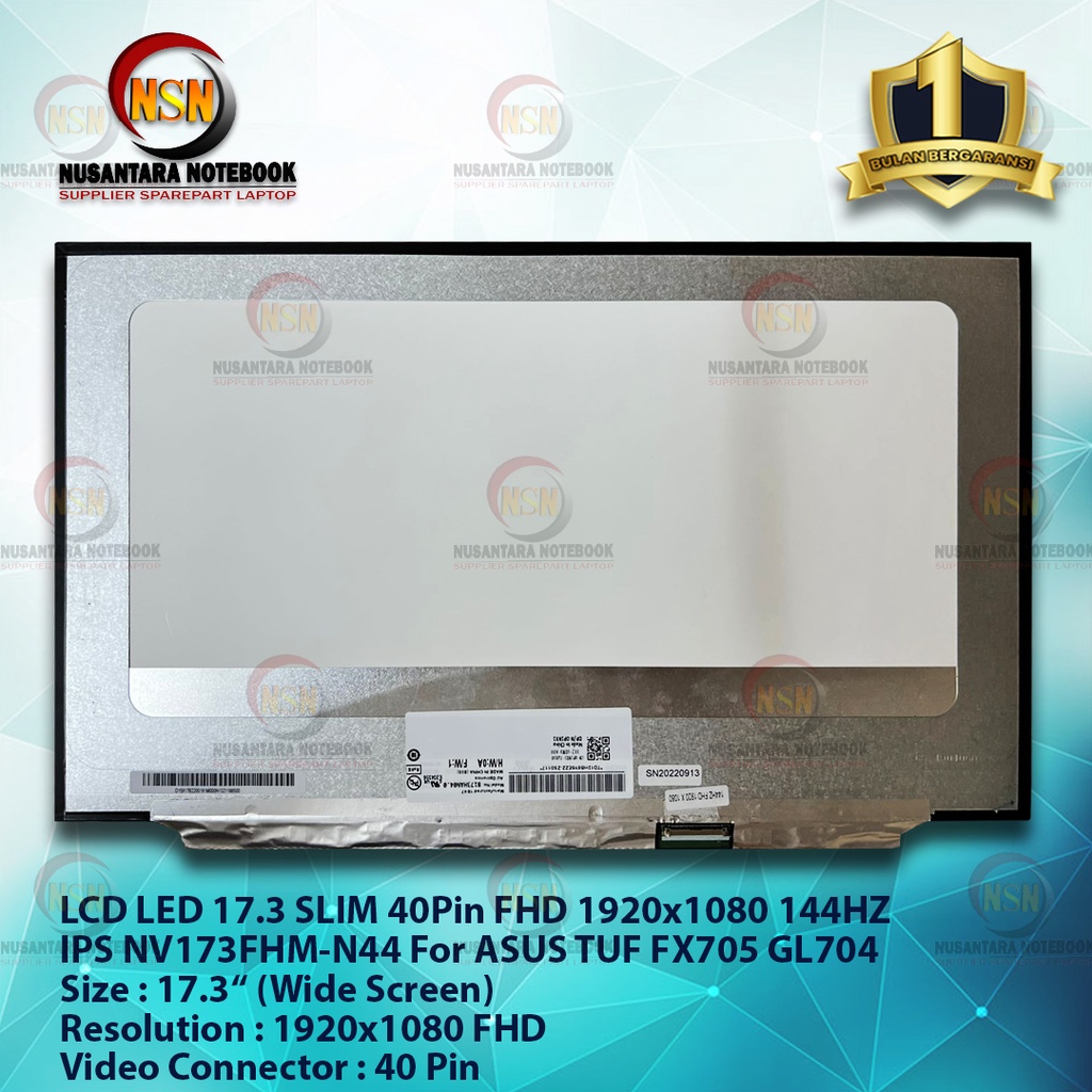 LCD LED 17.3 SLIM 40Pin FHD 1920x1080 144HZ IPS NV173FHM-N44 For ASUS TUF FX705 GL 704