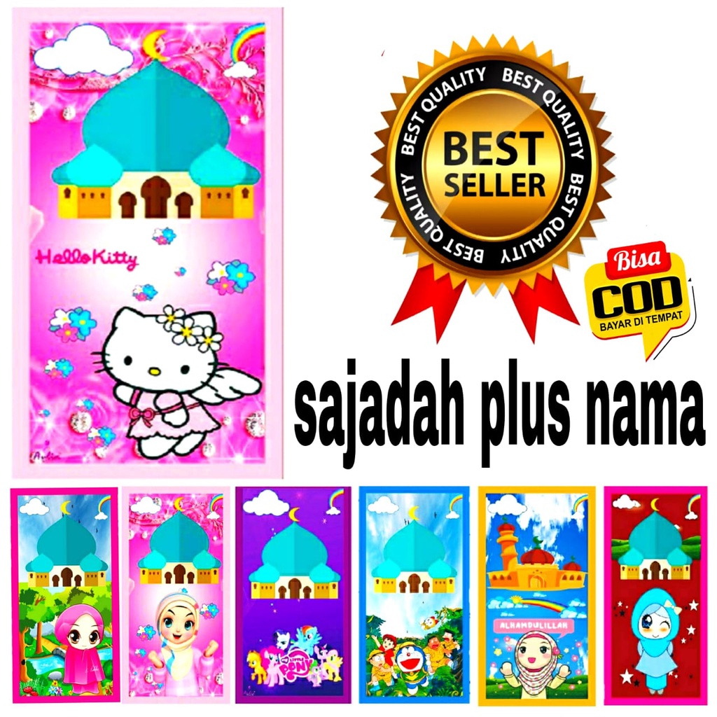 SAJADAH CUSTOM NAMA//SAJADAH KARAKTER PLUS NAMA//SAJADAH KARAKTER ANAK PEREMPUAN//SAJADAH KARAKTER A