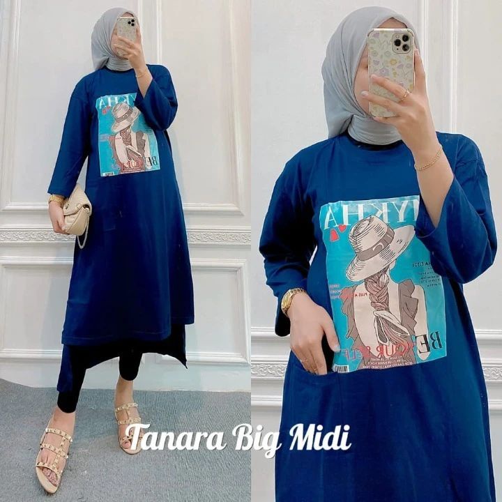 TANARA MIDI DRESS  BAHAN KAOS KATUN COMBED 24s MOTIF POLOS APLIKASI SABLON UKURAN M L XL DAN XXL GAMIS WANITA TERBARU 2022 KEKINIAN MIDI DRESS KOREAN MUSLIM ATASAN PUTIH WANITA LENGAN PANJANG BAJU OVERSIZE CASUAL