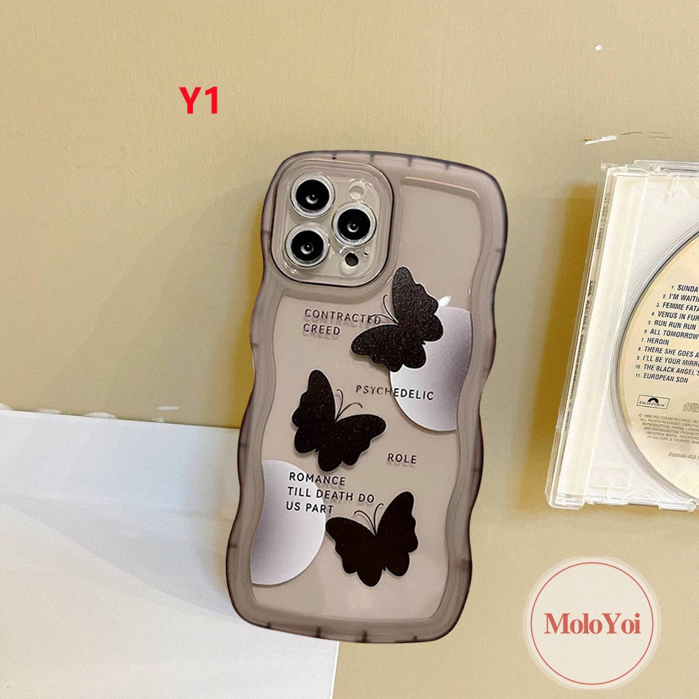 Soft Case Tpu Motif Kupu-Kupu Hitam Untuk iPhone 11 12 14 13 Pro Max XR 14 Plus 7 6 6s 8 Plus X XS Max SE 2020 7Plus 8Plus