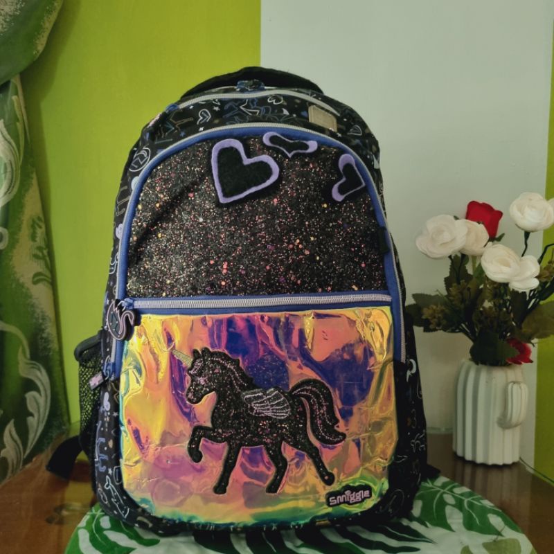 Smiggle Unicorn Black Bag Pack tas ransel Preloved keren