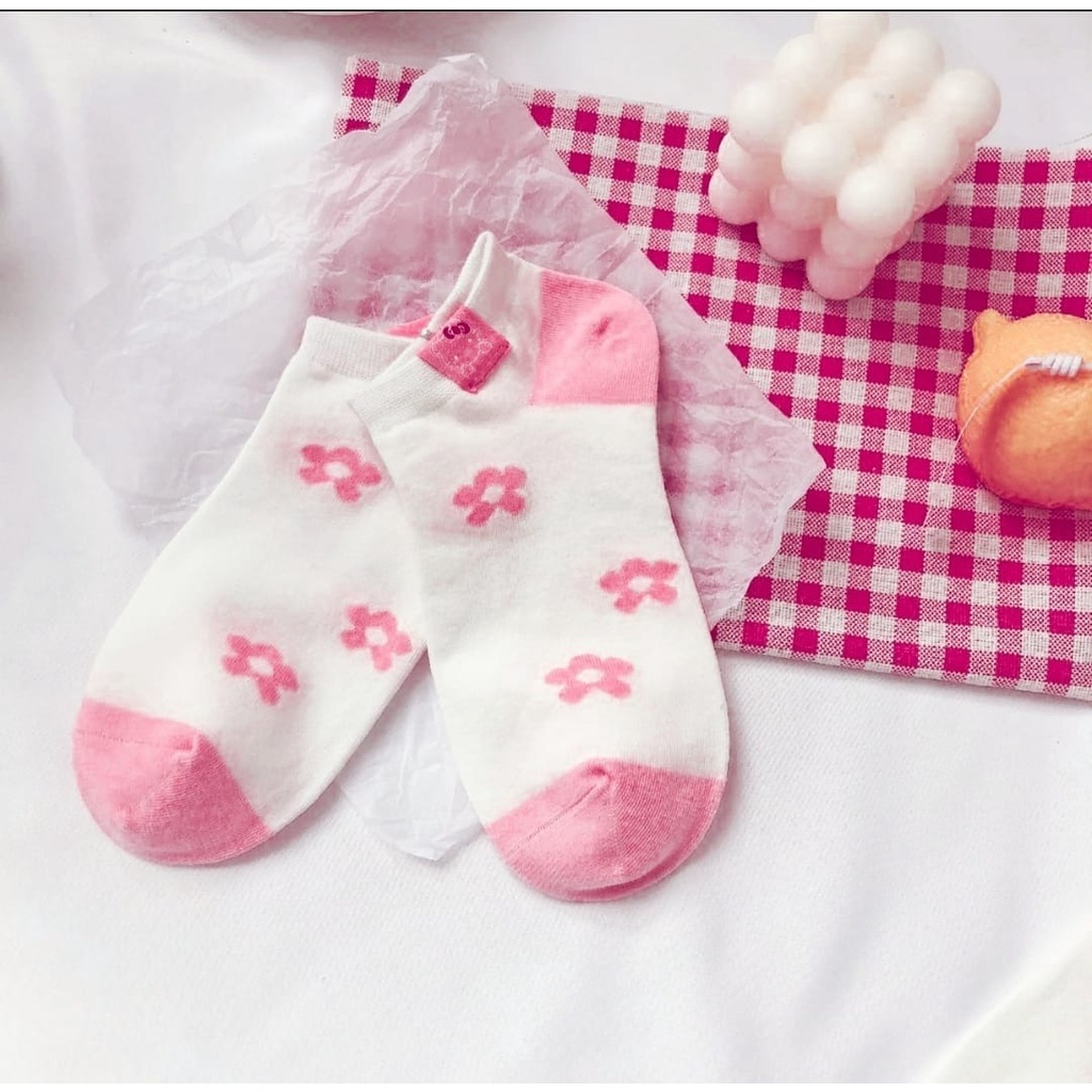 RSB KK201 Kaos Kaki Wanita Motif Buah Bunga Pink Kaos Kaki Pendek Fashion Korean Socks Import