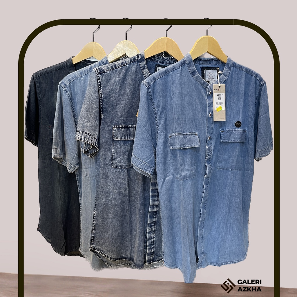 LEAFY Kemko Koko Denim Pria SN-009 Kemeja Koko Jeans Cowok ORIGINAL Premium / Atasan Levis / Tshirt 