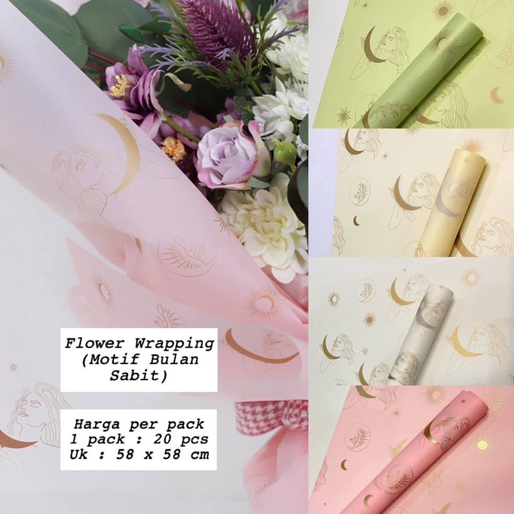 20 pcs Flower Wrapping Bouquket Motif Bulan Sabit/Kertas Buket Bunga Anti Air