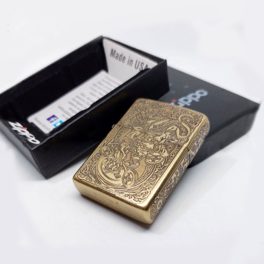 Korek Api Zippo Gold Ice Full Grafir Dragon Killer Grade Ori