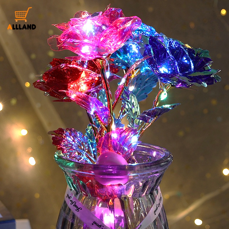 Simulasi Foil Emas Mawar Dengan Cahaya/ Lampu Bunga Buatan LED Warna-Warni/ Kreatif Natal Pernikahan Hari Valentine Kekinian