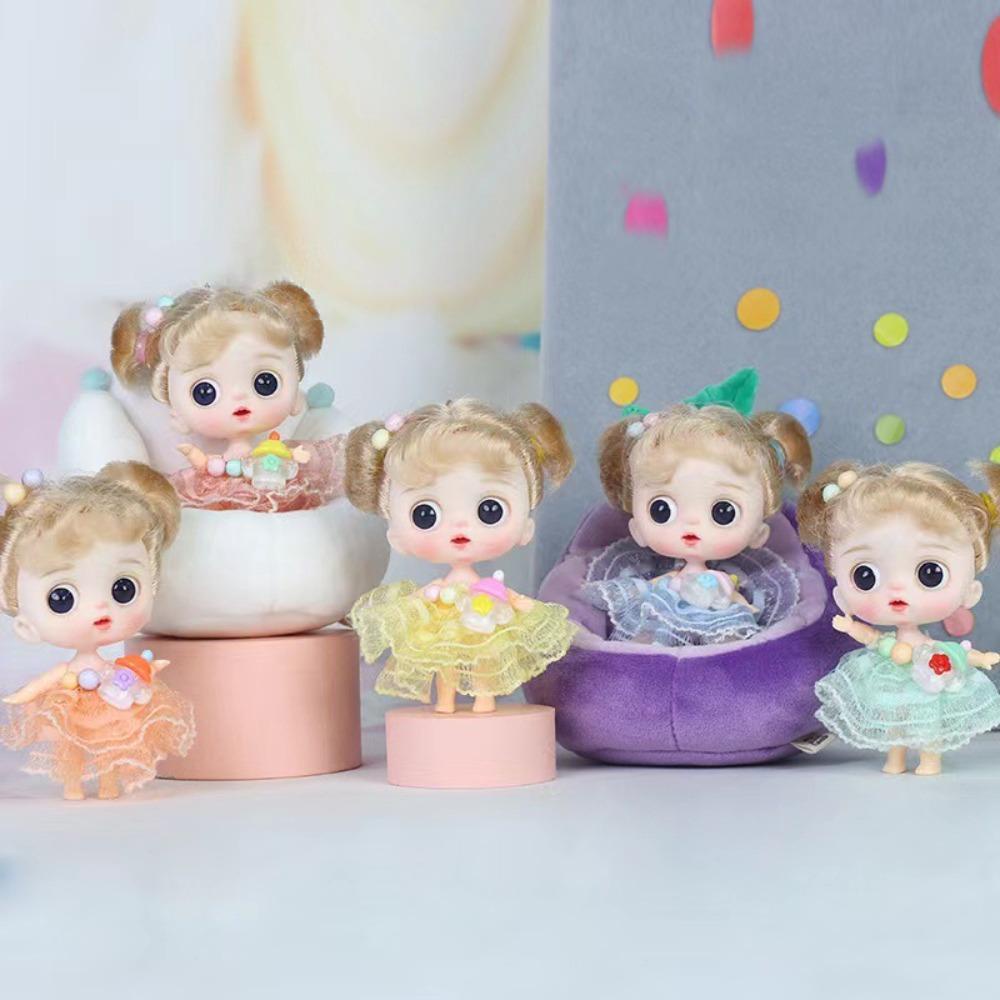Mxbeauty Boneka BJD Mini Pakaian Fashion 12 cm Keriting Wig Hadiah Ulang Tahun Furnishing Artikel Dress Up Anak Menutup Mata Gadis Figure Mainan Action