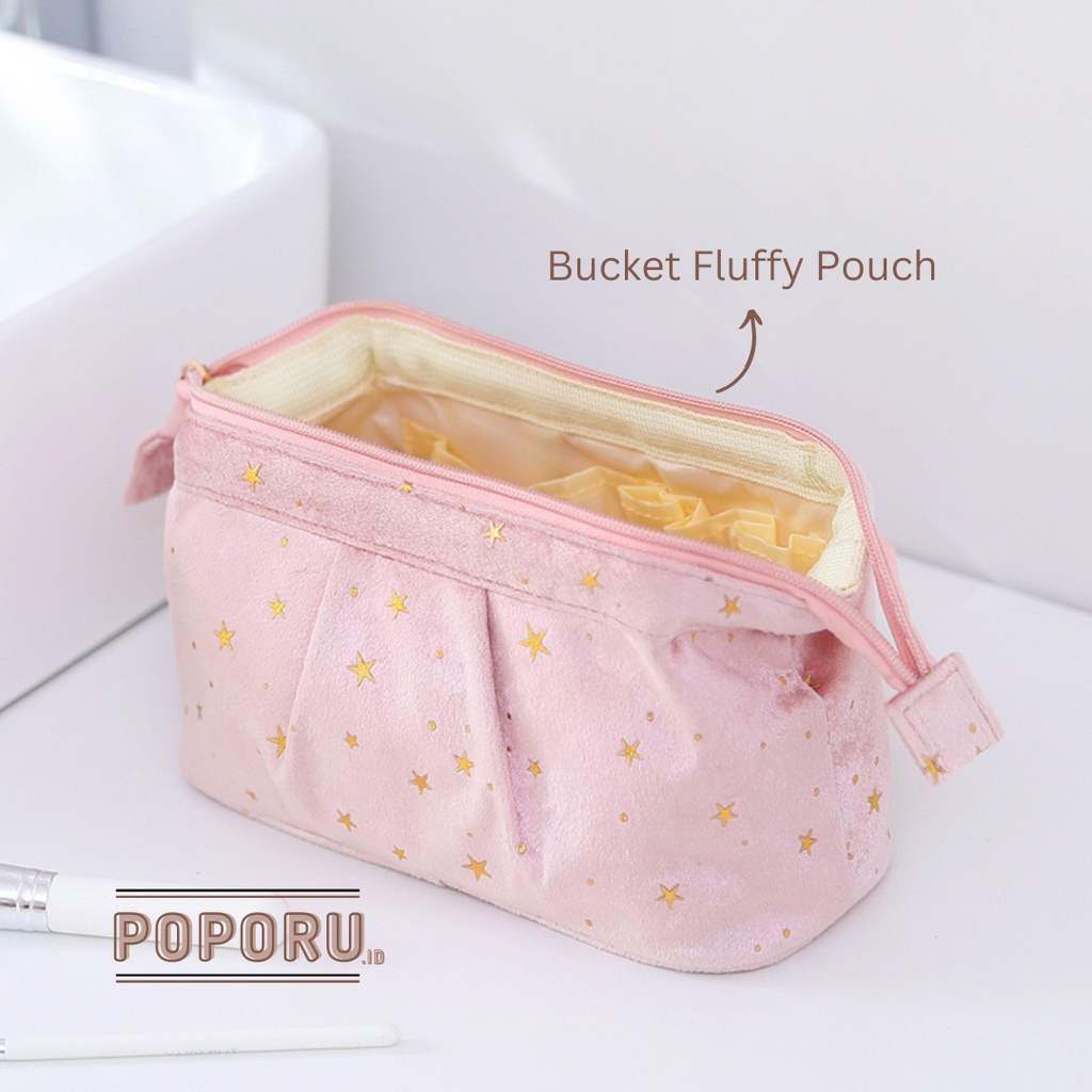 POPORU FLUFFY pouch 4 types - cosmetics bag organizer for make up - tas tempat kosmetik brush holder set