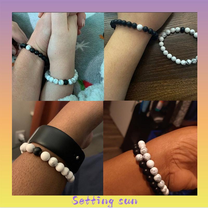 2Pcs/Set Couple Gelang Hitam Onyx Fashion Retro Vintage Gaya Couple Bracelets TN