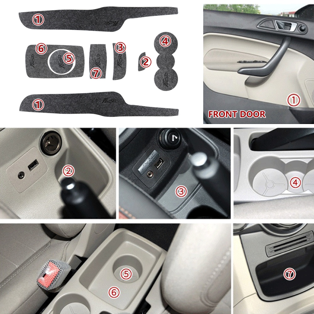 8pcs Matras Pad Slot Cup Air Anti Slip Untuk Pintu Mobil Ford Fiesta 2009-2014