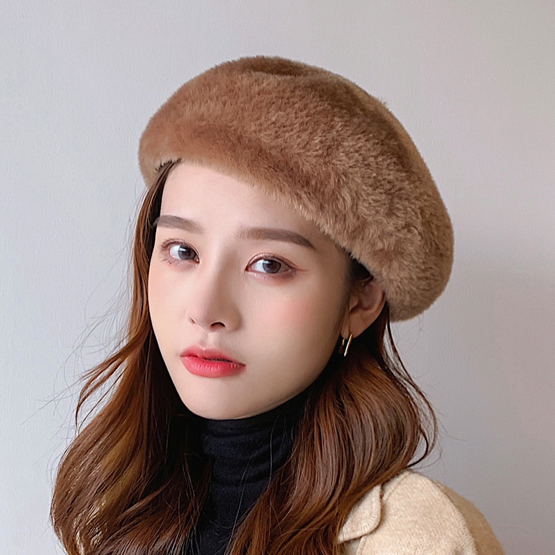 Topi Baret Wanita Bentuk Labu Bahan Bulu Mink Untuk Musim Gugur / Dingin