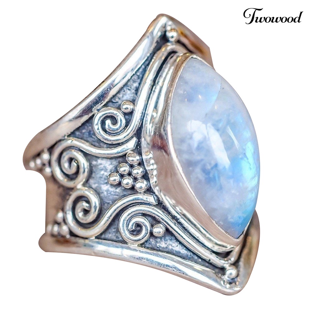 Cincin Wanita Bentuk Geometris Aksen Moonstone Gaya Vintage Untuk Pesta Pernikahan