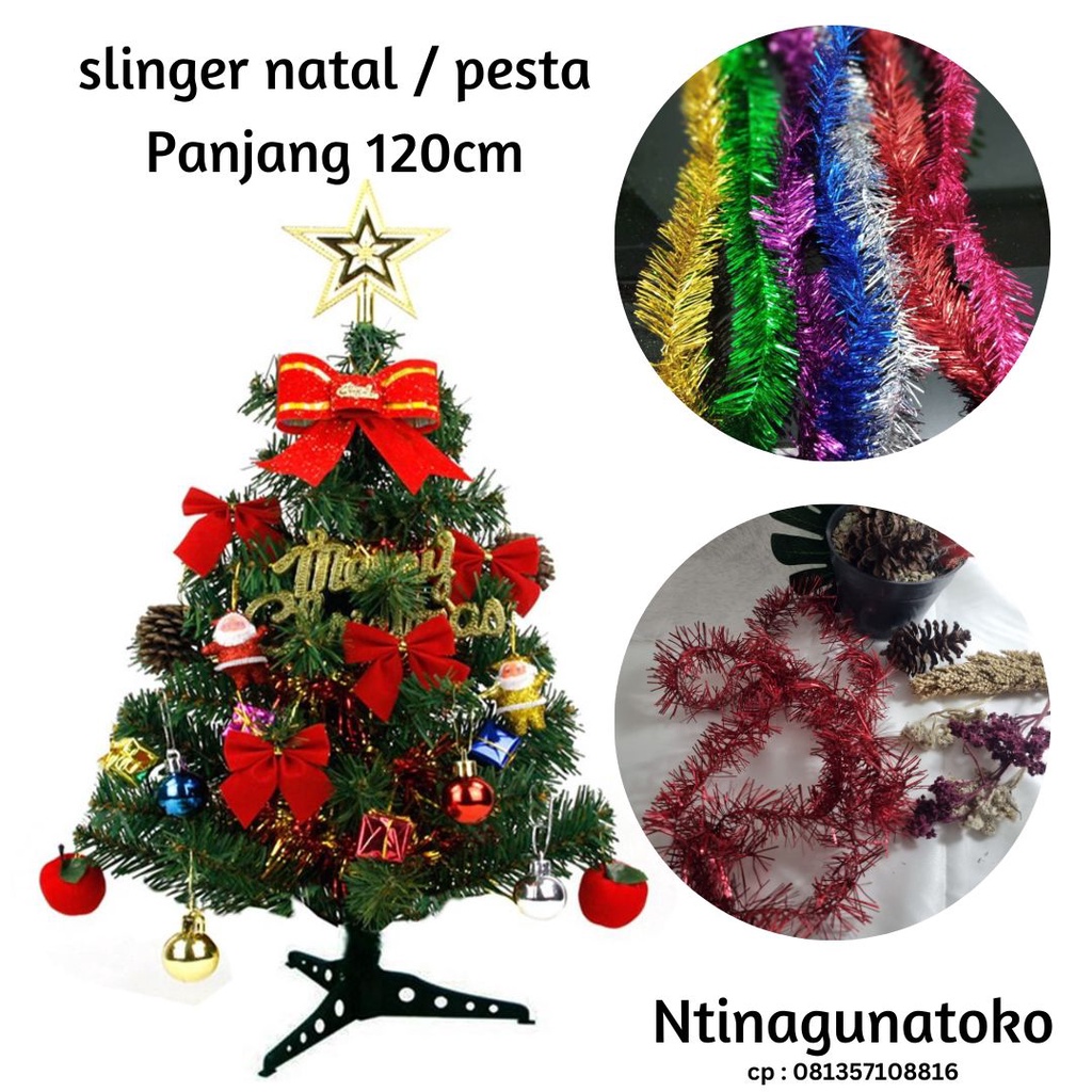 Slinger warna panjang 120 cm Dekorasi Tinsel Rumbai Pesta Hantaran Parcel Ulang Tahun Natal / Slinge