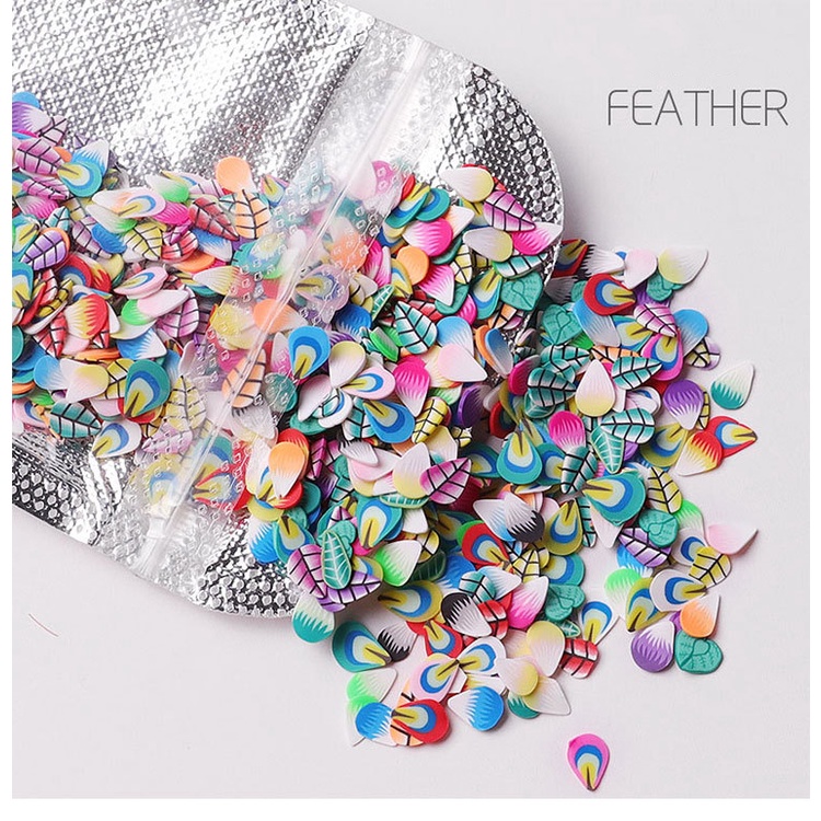 1000Pcs/Set Nail Slices Feather Shape Ultra Fruit  Clay Soft Mixed Nail Art  DIY