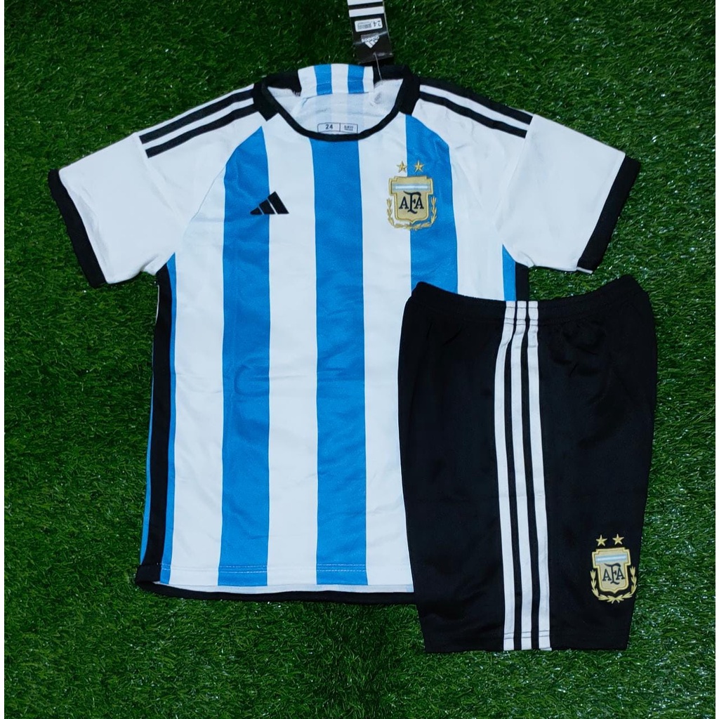 Jersey Baju Bola Anak Argentina Home Piala Dunia 2022 Grade Ori Impor Kids Umur 3 4 5 6 7 8 9 10 11 