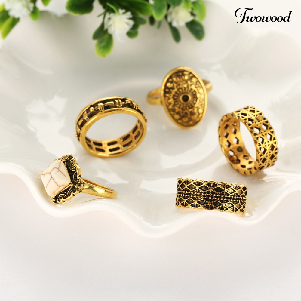 5pcs / Set Cincin Knuckle Midi Warna Emas Gaya Vintage Untuk Wanita