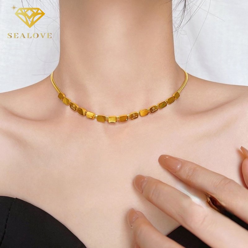 Kalung titanium wanita anti karat Premium perhiasan titanium asli Premium Kubus kecil perhiasan titanium asli Korea