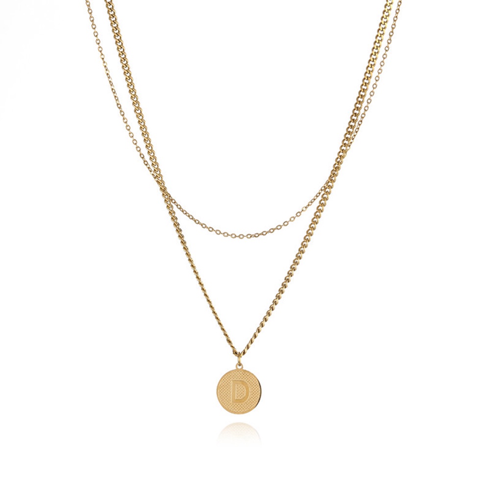 Kalung Rantai Liontin Inisial Nama Bentuk Bulat Bahan Stainless Steel Warna Emas Ukuran 12mm Untuk Wanita