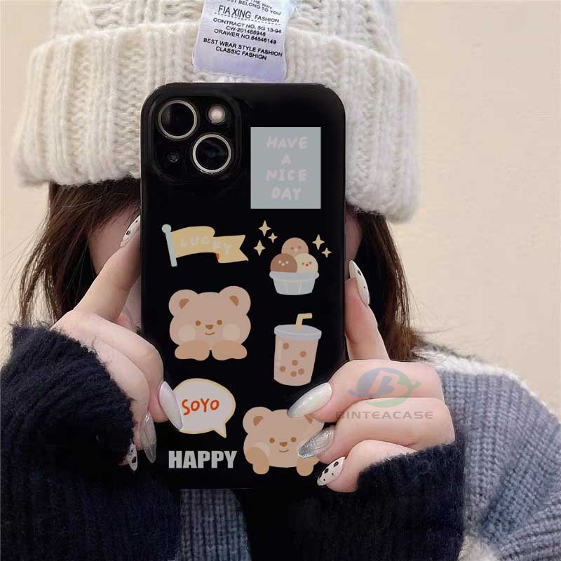 Casing Untuk Realme 10 C35 C21Y C25Y C21 RealmeC11 C25 C17 C15 C12 C3 C2 Realme 8i 7i 5 5i 6i 6 Pro 7 Pro Beruang Lucu Minuman Ice Cream Silikon Lembut Casing Ponsel Binteacase