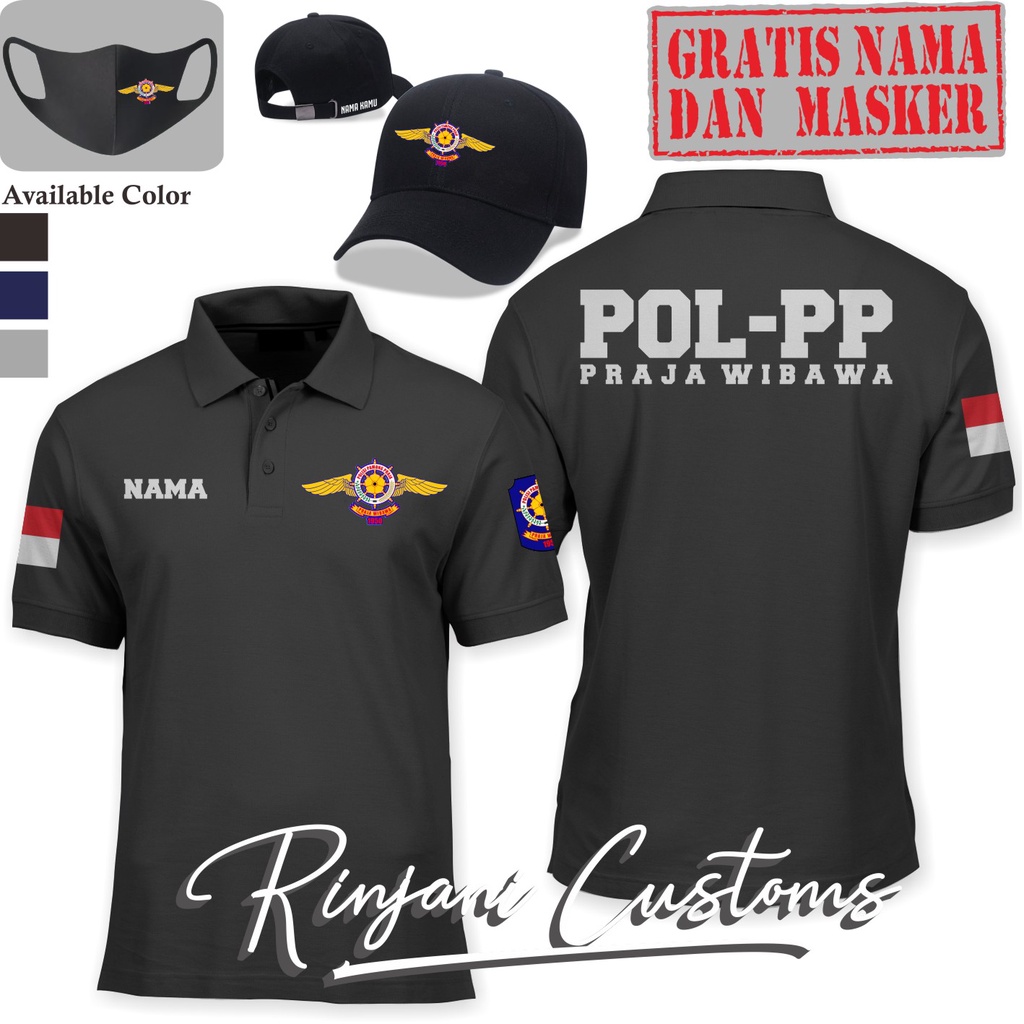 KAOS POLO POL PP GRATIS NAMA DAN MASKER-POLO POLISI PAMONG PRAJA-POLO SATPOL PP
