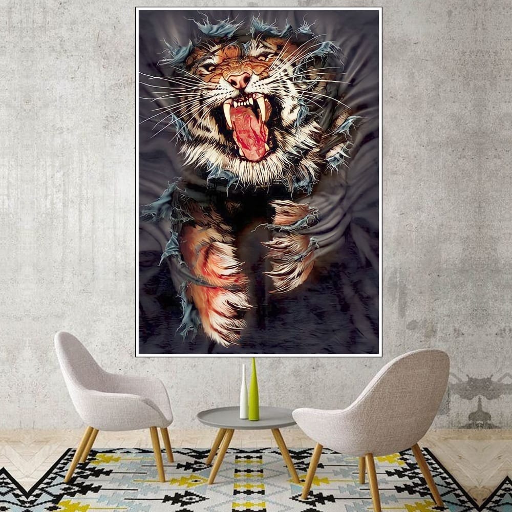 Hiasan Dinding Poster Gambar Harimau Xtra Jumbo Besar Best seller Ukuran 100x70cm 150x100cm 200x100c