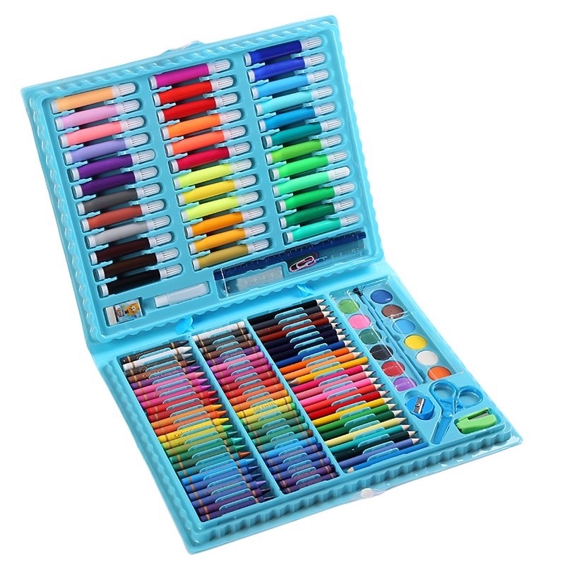 Crayon Anak Lengkap 208pcs Set Alat Menggambar Melukis Anak-anak Crayon Cat Air Pensil Portable