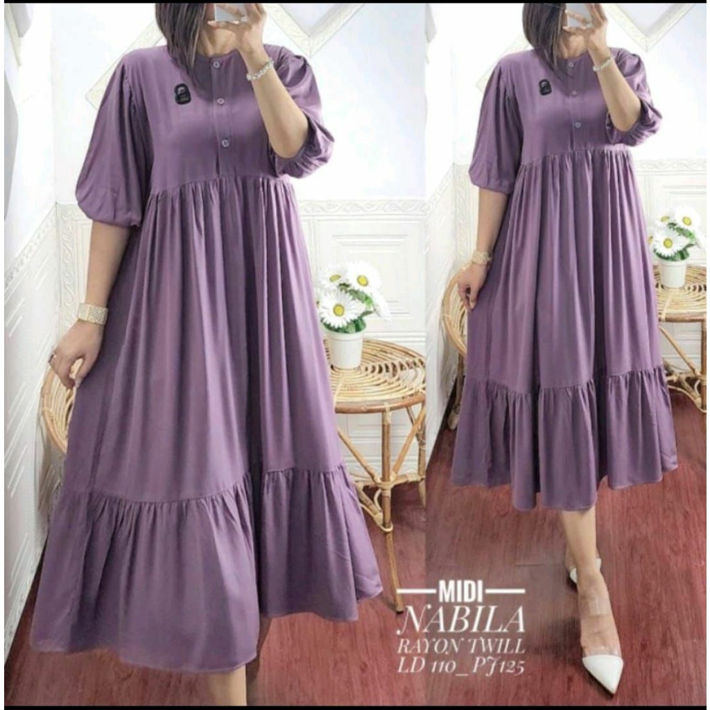 MIDI DRESS POLOS JUMBO KEKINIAN - NABILA DRESS - MIDI RAYON BUSUI LD 120