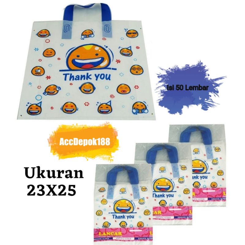 KANTONG SHOPPING BAG / PLASTIK SOFTHANDLE SMILE / PLASTIK UKURAN 35X38 CM / LARGE RAMAH LINGKUNGAN ISI 50 LEMBAR