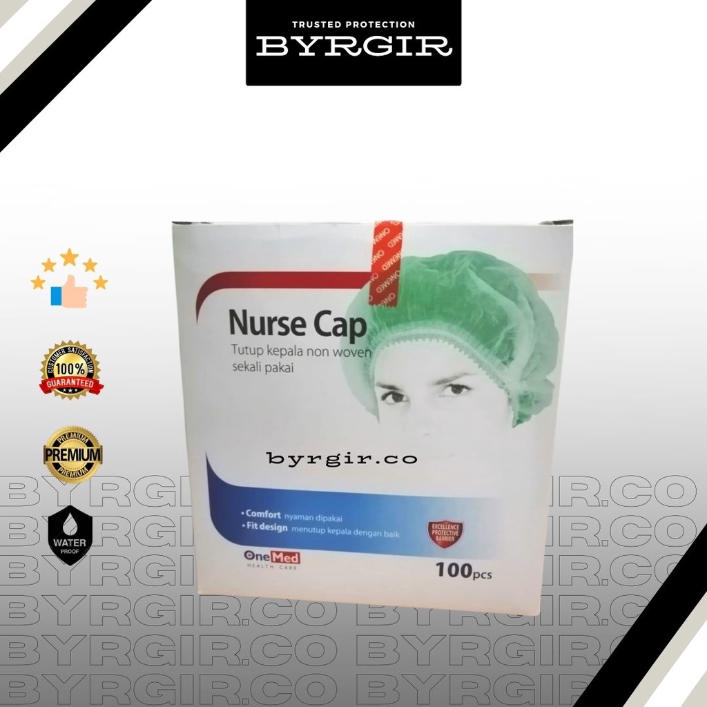 100pcs ONE MED Surgical Mob Nurse Head Cap Hair Net Pelindung Penutup Kepala Rambut Non Woven Hijau