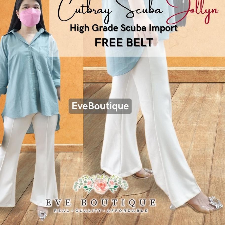 ☇✯✱ ( ORIGINAL IMPORT ) Celana HIGHWAIST Cutbray Modis/OOTD/FREE BELT NB Jollyn Scuba Skuba Import P