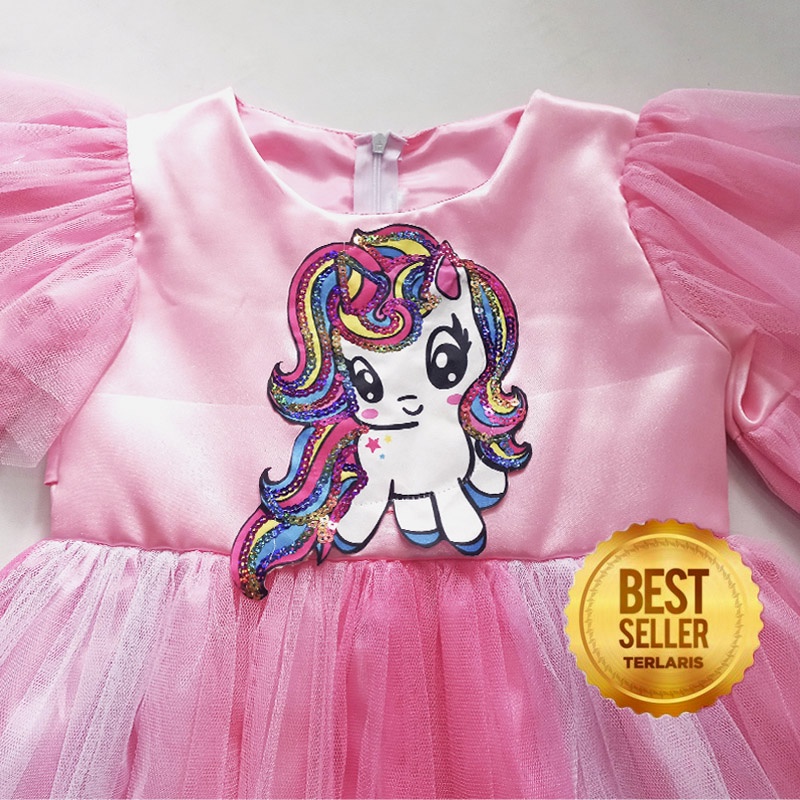 Dress Unicorn Anak Perempuan 4 5 Tahun Gaun Tangan Panjang Anak Baju My Little Pony Terlaris Import Warna Pink Lilac Ungu Muda KA170